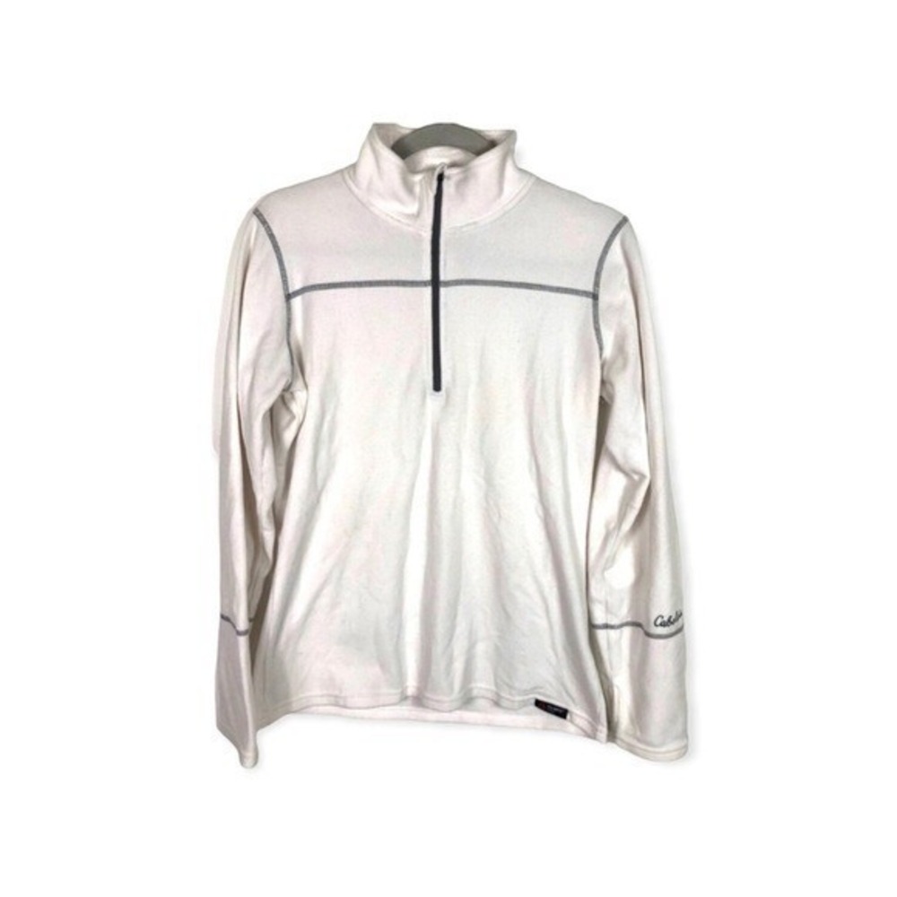 Cabelas Womens White Polartec Classic Quarter Zip Fleece Pullover Long Sleeve L